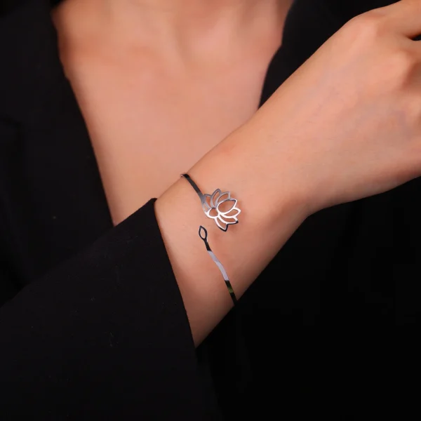 Annie Flower-Bracelet manchette en acier inoxydable pour… –… – Image 5