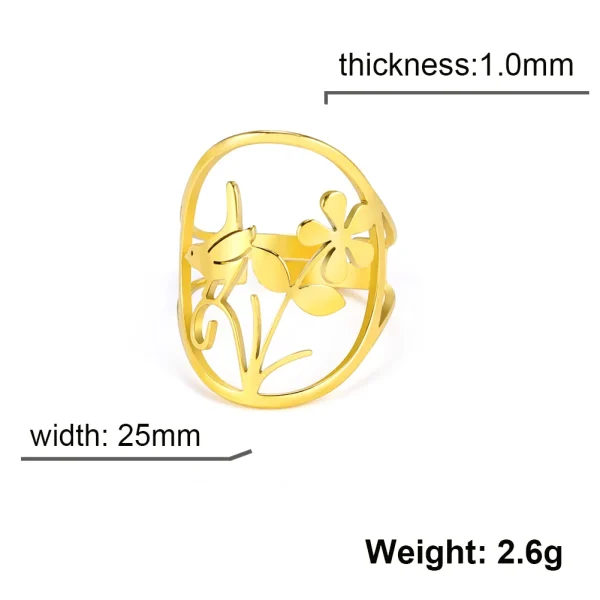 Bague Oiseau Fleur pour Femme, Acier Inoxydable Or,… – Lueur… – Image 8