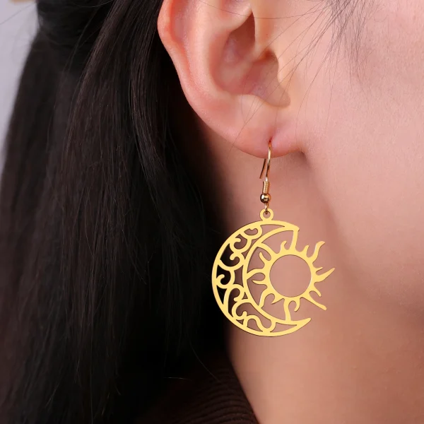 Boucles d'Oreilles Pendantes Croissant Lune Soleil pour… –… – Image 13