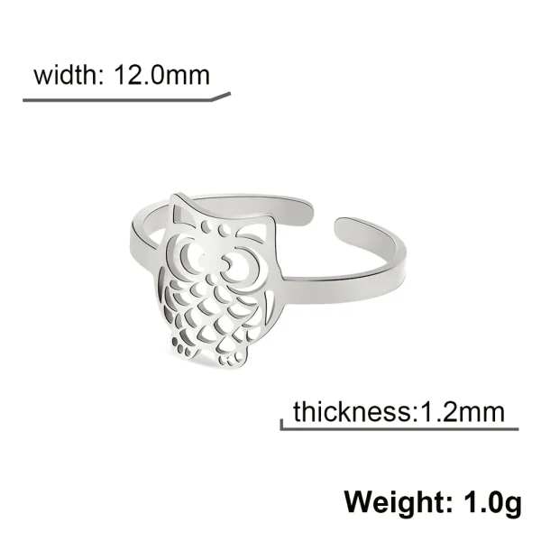 bague de hibou découpée en acier inoxydable, anneau… – Éclat… – Image 7