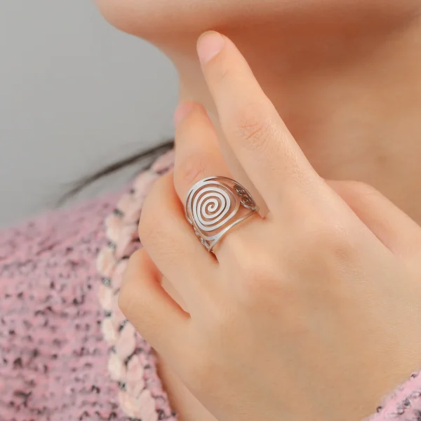 Bague ouverte géométrique en spirale Bagues larges réglables en… – Image 13