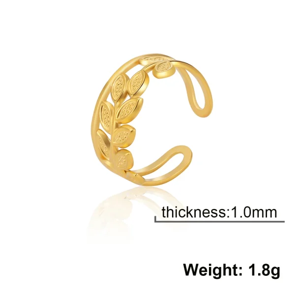 bague ouverte en forme de branche d'olivier en acier… – Chant… – Image 8