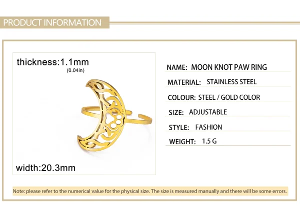 Bague Ouverte Imprimée Patte de Lune pour Femme, Acier… – Éclat… – Image 14