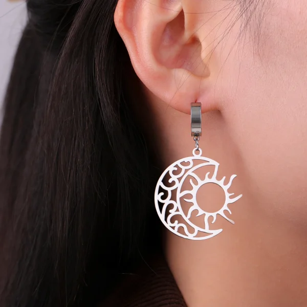Boucles d'Oreilles Pendantes Croissant Lune Soleil pour… –… – Image 21