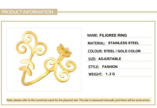 Filigrane Bague en acier inoxydable pour femme, bijou en forme… – Image 14