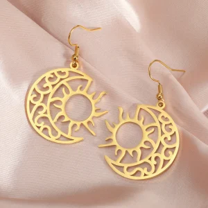 Boucles d'Oreilles Pendantes Croissant Lune Soleil pour… –…
