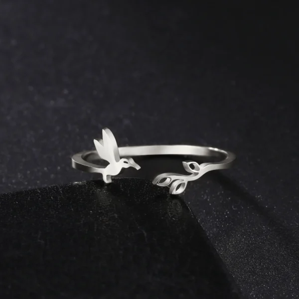 Bague Ouverte Arbre Feuilles et Oiseau pour Femme,… – Rune de… – Image 17