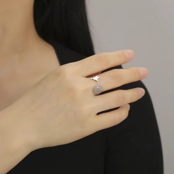 Hummingbird Sunflower Open Rings for Women Stainless Steel Gold… – Image 17