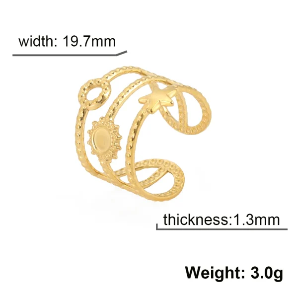 Boho soleil lune étoile femmes bague en acier inoxydable… –… – Image 7