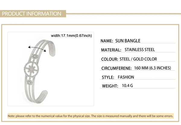 Bracelet manchette soleil en acier inoxydable pour… – Chant des… – Image 13