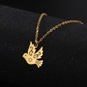 Collier pendentif pigeon colombe de la paix en acier… – Rune de…