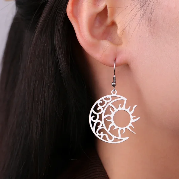 Boucles d'Oreilles Pendantes Croissant Lune Soleil pour… –… – Image 3