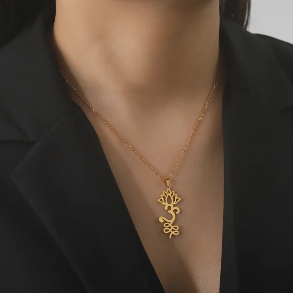 fleur de Lotus Yoga Om Unalome pendentif collier en… – Éclat… – Image 32