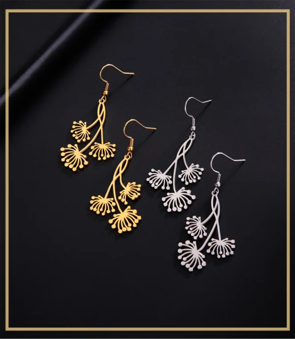 femmes pissenlit boucles d'oreilles couleur or en acier… –… – Image 13