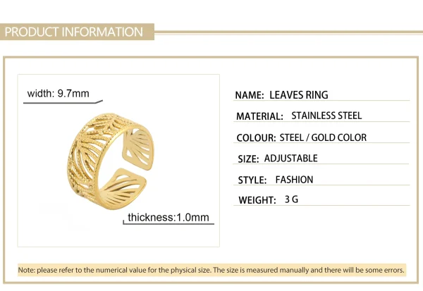Bague Feuilles en Acier Inoxydable pour Femme, Anneaux… – Rune… – Image 13