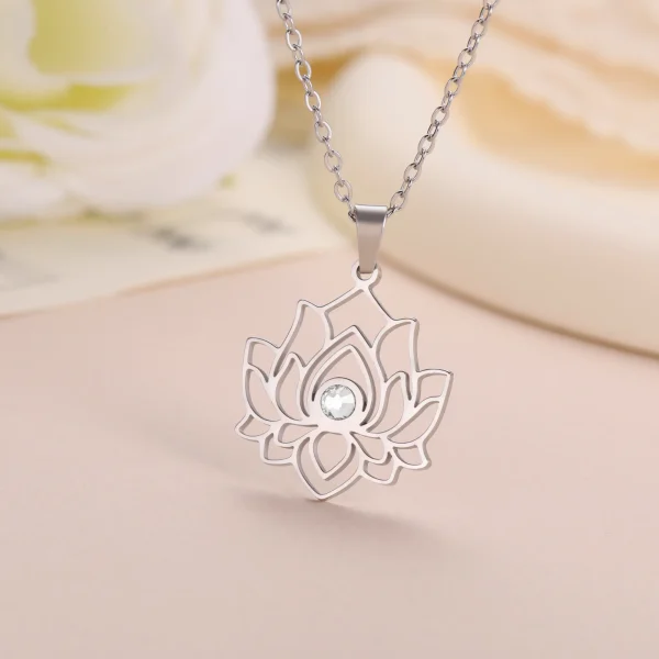 fleur de Lotus clair Zircon boucles d'oreilles en acier… –… – Image 8
