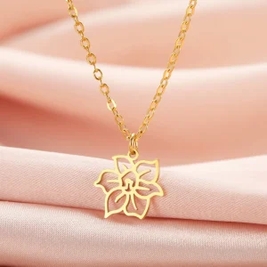 Collier pendentif fleurs pour femme, acier inoxydable,… – Ailes…