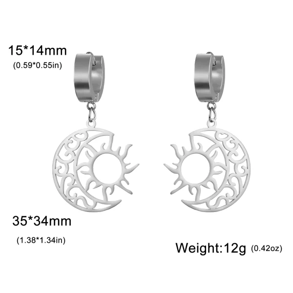 Boucles d'Oreilles Pendantes Croissant Lune Soleil pour… –… – Image 7