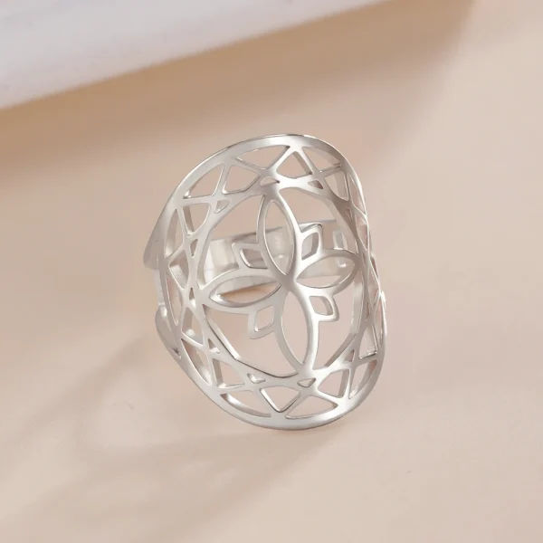Chakra Mandala fleur anneaux pour femmes en acier… – Chant des… – Image 18