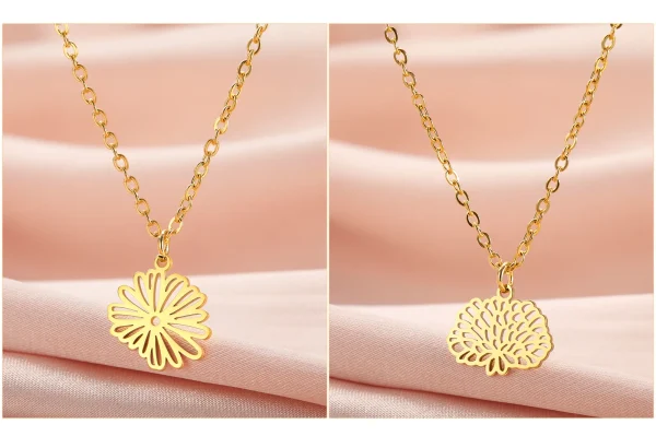 Collier pendentif fleurs pour femme, acier inoxydable,… – Ailes… – Image 39