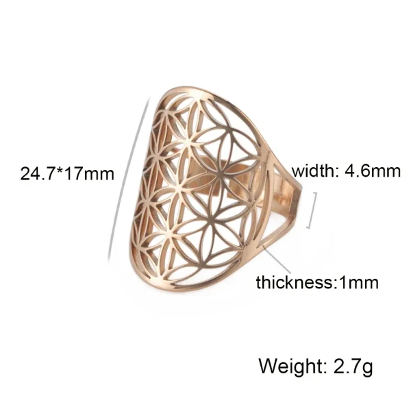 Bague Géométrique Sacrée Fleur de Vie pour Femme, Acier… –… – Image 24