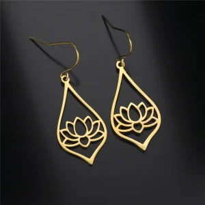 Lotus Dangle Earrings 2025 Stainless Steel Bohemian… – Ailes…