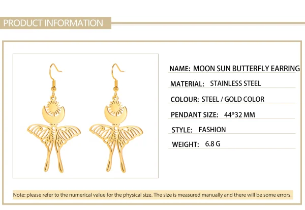 boucles d'oreilles lune soleil papillon pour femmes,… – Chant… – Image 15