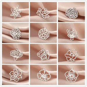 Charme de fleurs en acier inoxydable pour pendentif bricolage,…