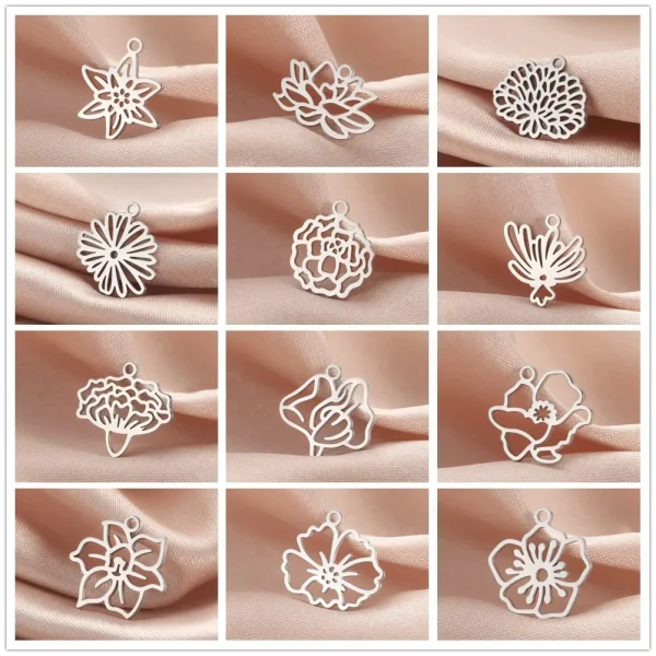 Charme de fleurs en acier inoxydable pour pendentif bricolage,…