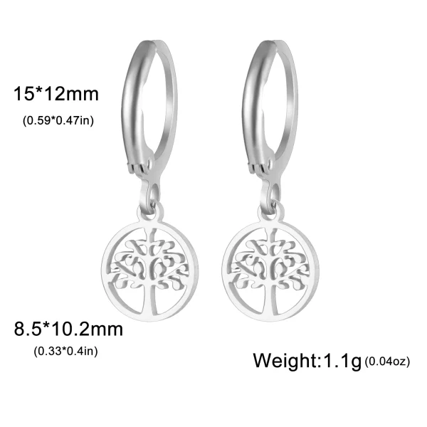 Tree of Life Round Drop Earrings Stainless Steel Hoop… – Ailes… – Image 7