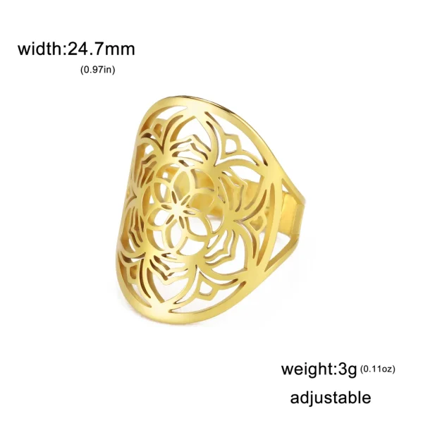 bague fleur de vie Vintage réglable en acier… – Ailes d’Ange – Image 15
