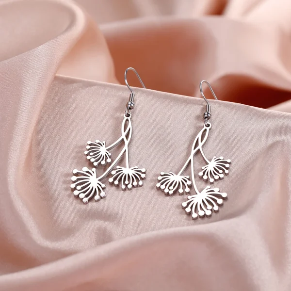 femmes pissenlit boucles d'oreilles couleur or en acier… –… – Image 2