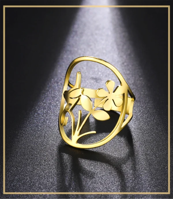 Bague Oiseau Fleur pour Femme, Acier Inoxydable Or,… – Lueur… – Image 11