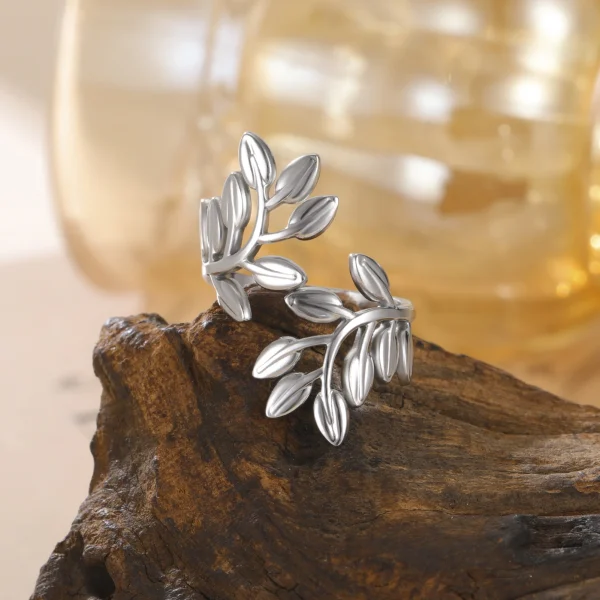 Leaves Open Ring Women Stainless Steel Adjustable Finger… –… – Image 12