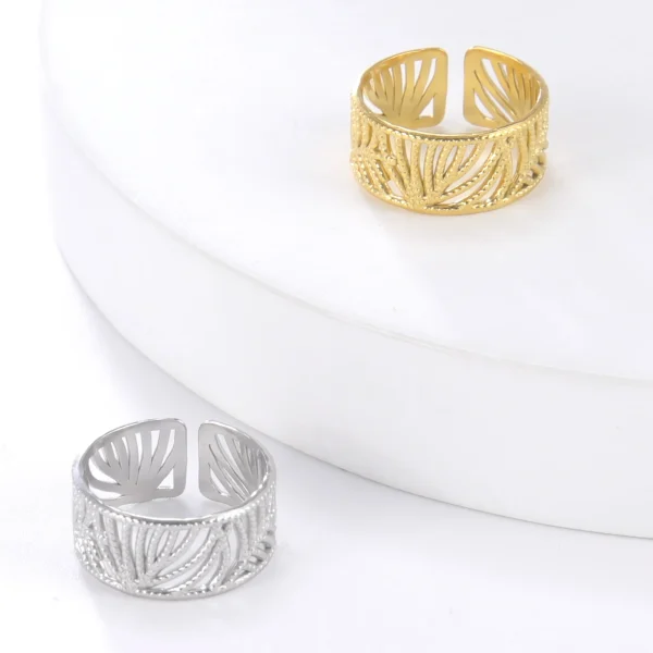 Bague Feuilles en Acier Inoxydable pour Femme, Anneaux… – Rune… – Image 17