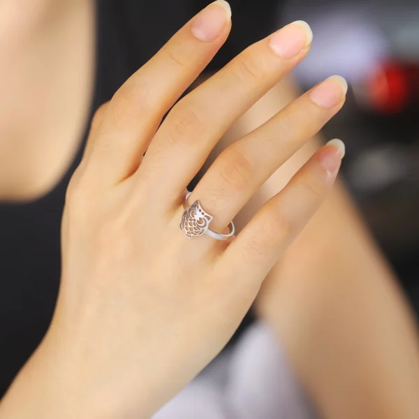 bague de hibou découpée en acier inoxydable, anneau… – Éclat… – Image 18
