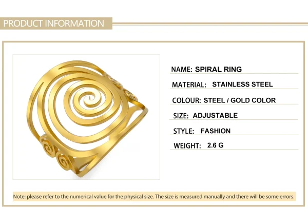 Bague ouverte géométrique en spirale Bagues larges réglables en… – Image 11