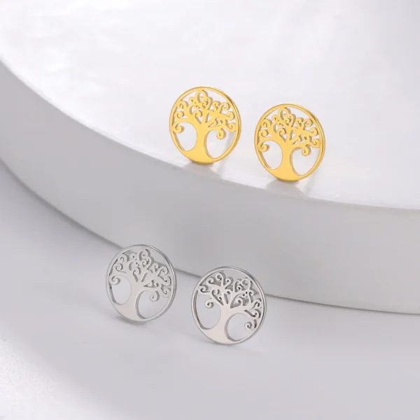 boucles d'oreilles arbre de vie en acier inoxydable,… – Ailes… – Image 15