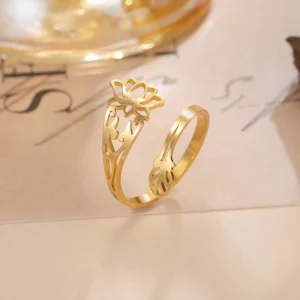 bagues fleur de Lotus pour femmes, en acier… – Chant des Sylves