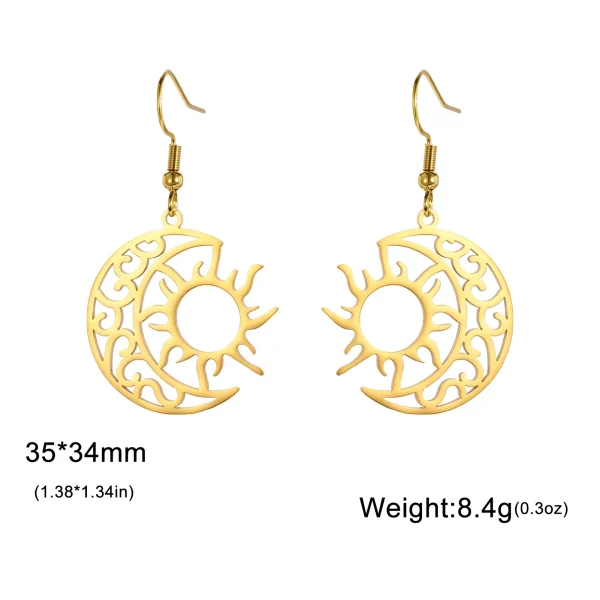 Boucles d'Oreilles Pendantes Croissant Lune Soleil pour… –… – Image 8