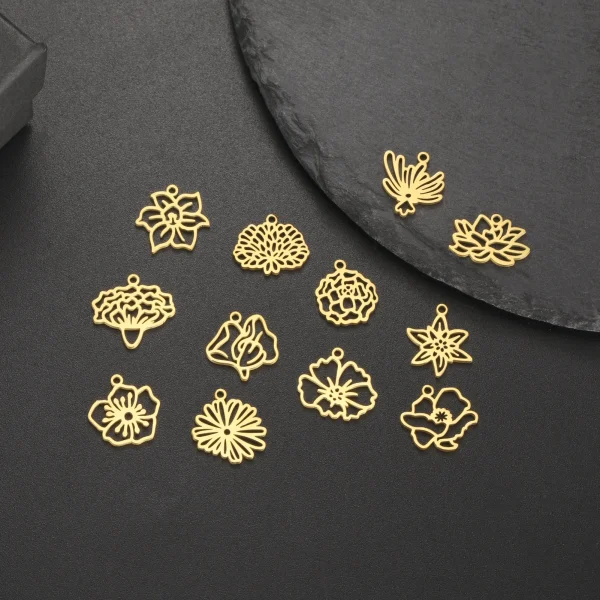 Charme de fleurs en acier inoxydable pour pendentif bricolage,… – Image 4