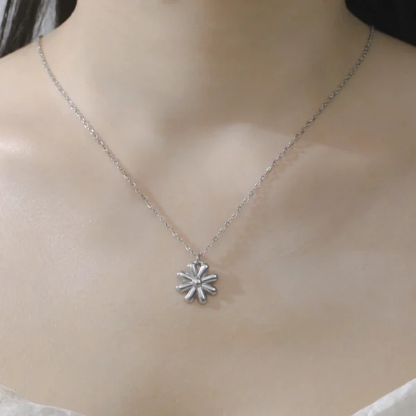 Flower Pendant Necklace for Women Girls Stainless Steel… –… – Image 4