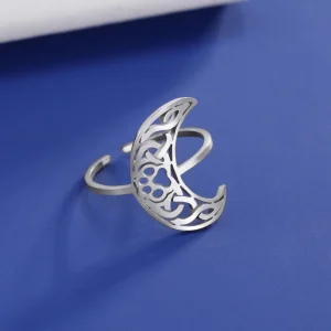Bague Ouverte Imprimée Patte de Lune pour Femme, Acier… – Éclat…