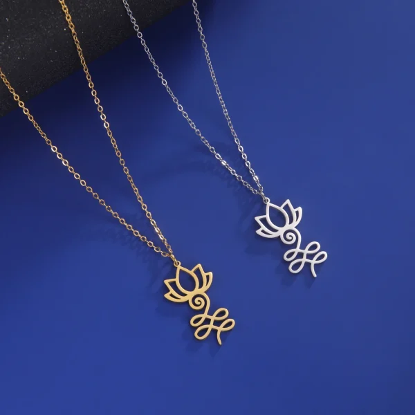 fleur de Lotus Yoga Om Unalome pendentif collier en… – Éclat… – Image 24