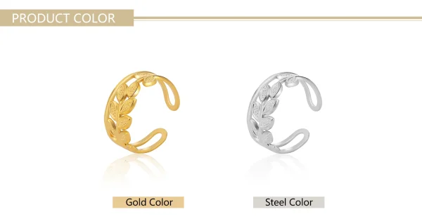 bague ouverte en forme de branche d'olivier en acier… – Chant… – Image 22