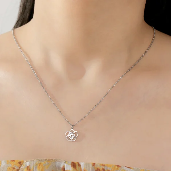 Collier pendentif fleurs pour femme, acier inoxydable,… – Ailes… – Image 4