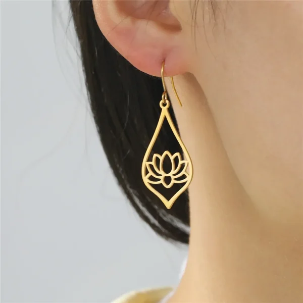 Lotus Dangle Earrings 2025 Stainless Steel Bohemian… – Ailes… – Image 5