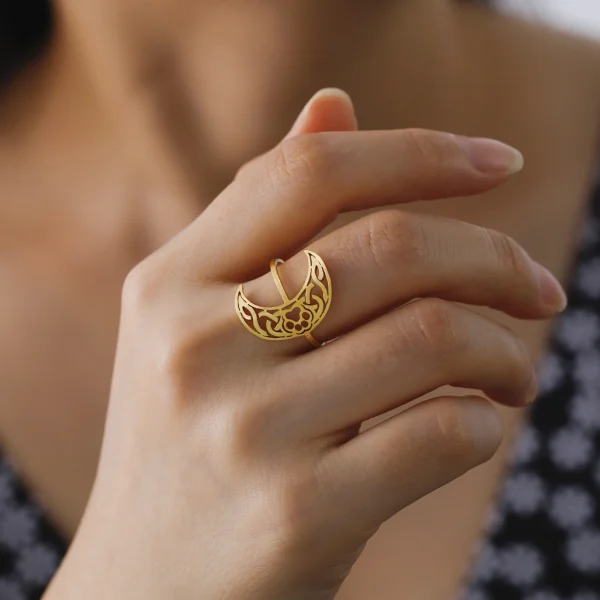 Bague Ouverte Imprimée Patte de Lune pour Femme, Acier… – Éclat… – Image 3
