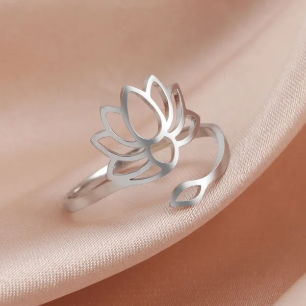 2025 Vintage Lotus Flower Rings Women Stainless Steel… – Rune… – Image 25