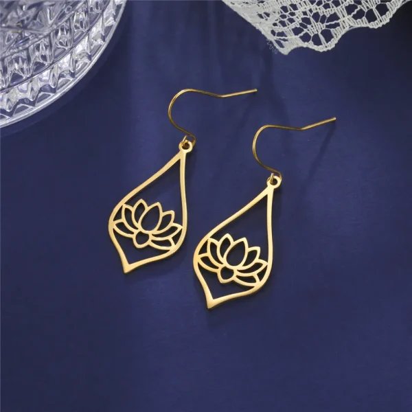 Lotus Dangle Earrings 2025 Stainless Steel Bohemian… – Ailes… – Image 20